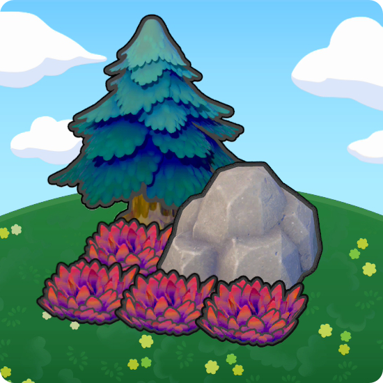 Pointy tree-shaded rocky tall grass